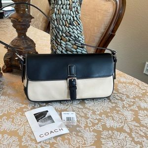Coach small bag ivory fabric with black leather detail